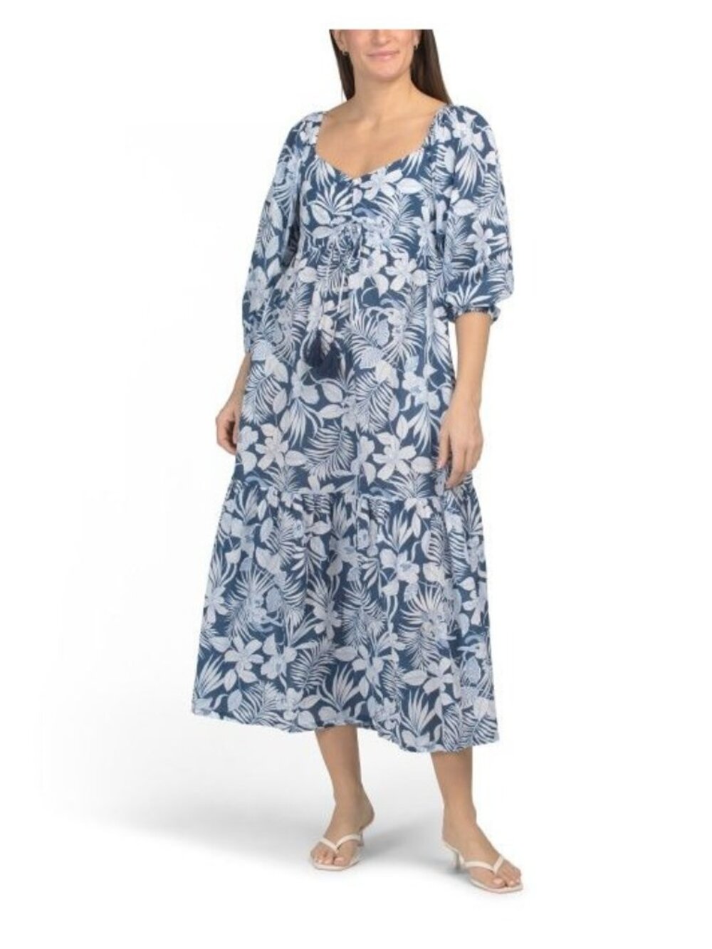 Tommy Bahama Womens Blue Floral Blooms V Neck Midi Sun Dress Sz S New